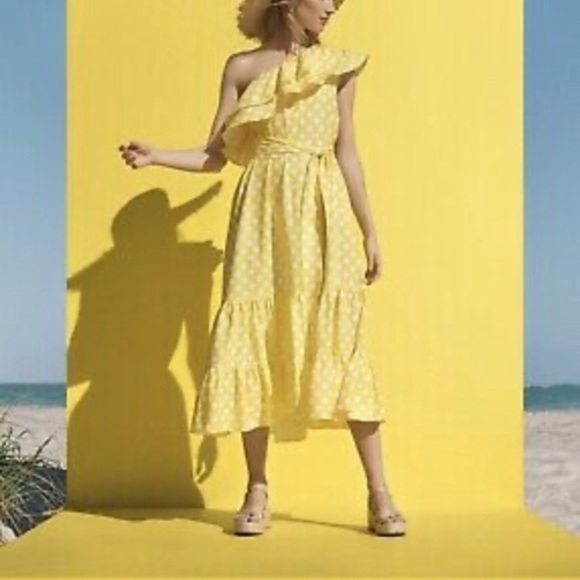 Yellow & white polka dot midi dress - Picture 2 of 6